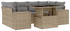 Set divani da giardino 7 pz con cuscini beige in polyrattan