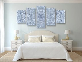 Quadri 5 pezzi – Mandala decorativa dettagliata in blu