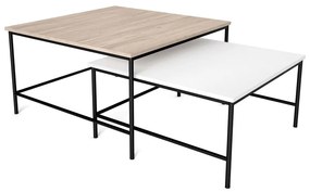 Tavolini bianchi/naturali con piano in rovere in set di 2 80x80 cm Fiorenza - Marckeric