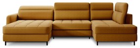 Divano angolare giallo allungabile/con contenitore (con penisola a destra/a U) e rivestimento in velluto Berrto – ELTAP