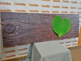 Stampa su tela – Foglia a forma di cuore su sfondo di legno