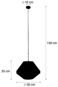 Lampada a sospensione moderna bronzo con doppio paralume in velluto verde - Combi 1