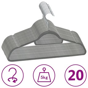 Set Appendiabiti 20 Pz Antiscivolo Grigio İn Velluto /