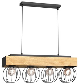 Lampadario a sospensione con filo MENTON 4xE27/15W/230V nero/marrone/quercia