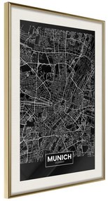 Poster  City Map: Munich (Dark)  Cornice Quadri Cornice d'oro con passe-partout, Larghezza x Altezza Home decor 40x60