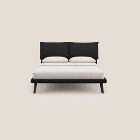 Astrid letto imbottito con piedi in legno in microfibra smacchiabile T11 nero