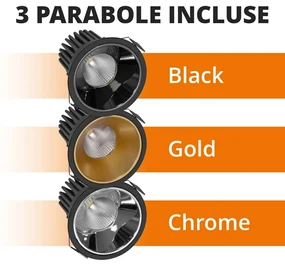 Faro da Incasso 18W Foro Ø90mm Nero IP40 CCT BRIDGELUX LED 3 Parabole Colore Bianco Variabile CCT