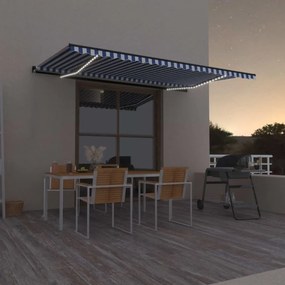 Tenda Da Sole Retrattile Manuale Con Led 500x300cm Blu E Bianco /