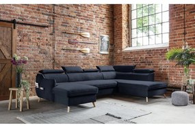 Divano letto angolare a U in velluto blu scuro (angolo destro) Sweet Harmony - Miuform