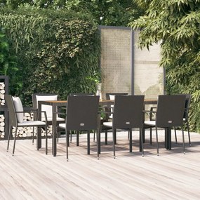 Set Da Pranzo Da Giardino 9 Pz Con Cuscini Nero İn Polyrattan /