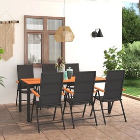 Set da pranzo da giardino 7 pz nero e marrone