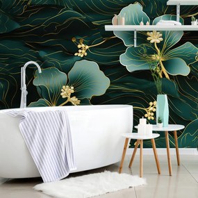 Carta da parati – Fiore verde-oro di lusso