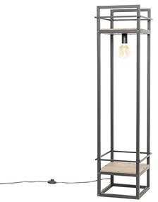 Lampada da terra industriale nera con legno - Cage Rack