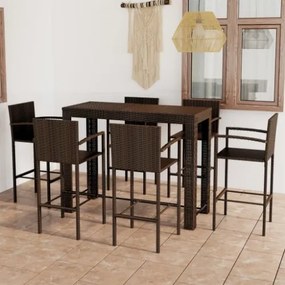 Set Bar da Giardino 7 pz con Braccioli in Polyrattan Marrone