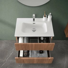 Mobiletto bagno sospeso cannettato 70 cm noce canaletto Bali