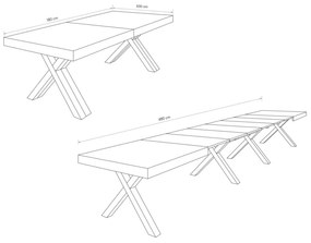 Tavolo GALLIPOLI in legno nobilitato bianco consumato allungabile 180&#215;100 cm &#8211; 480&#215;100 cm (Gambe X)