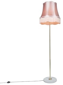 Lampada da terra retrò in ottone con paralume granny rosa 45 cm - Kaso