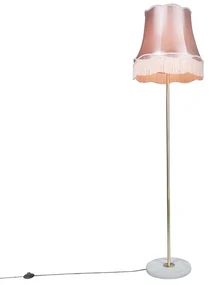 Lampada da terra retrò in ottone con paralume granny rosa 45 cm - Kaso