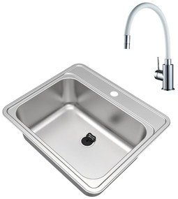 Set Lavello Eleki in inox 48 cm e Miscelatore Eleki bianco