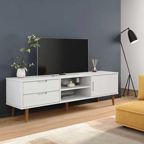 Mobile Tv Molde Bianca 158x40x49 Cm İn Legno Massello Di Pino /