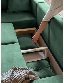 Divano letto in velluto a coste verde (angolo sinistro) Lazy Lukka - Miuform