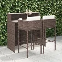 Set Bar da Giardino 3 pz con Cuscini Polyrattan Marrone 3094806