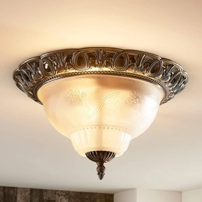 Plafoniera soffitto Anni Lindby, dimmerabile, Bronzo / Ottone antico, Soggiorno / Sala da pranzo, Vetro, Antico, Plafoniera
