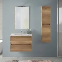 Mobile bagno sospeso 70 cm rovere naturale con pensile H 125 cm Nadia