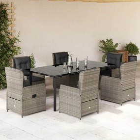 Set da pranzo da giardino 7 pz cuscini polyrattan grigio chiaro