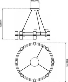 Lampadario Circolare a Sospensione 14xGU11 in Pietra Nera