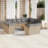 Set Divano da Giardino 13 pz con Cuscini Beige in Polyrattan 3223952