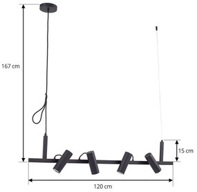 Lucande lampada a sospensione Lysias, nero, metallo, lunghezza 120cm