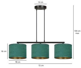 Lampadario 3 Luci Ganesha In Acciaio Nero E Paralumi In Tessuto Verde