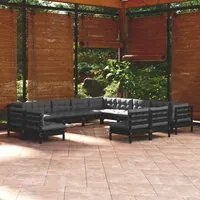 Set Divani da Giardino 13 pz con Cuscini Neri Massello di Pino 3096891