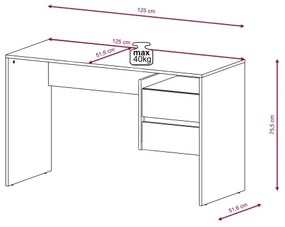 Scrivania con cassetti MARLO grigio cemento/bianco