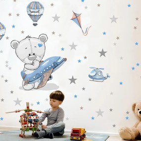 Adesivo murale per ragazzi - Orsacchiotto con aeroplano | Inspio