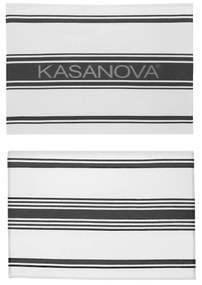 Set 2 strofinacci cucina 50x70 cm righe cotone nero