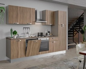 Cucina montata Dora DX L.300cm GAS +LAVASTOVIGLIE+FRIGO rovere chiaro L 300 cm