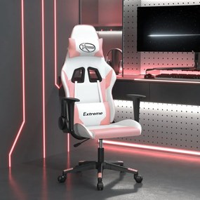 Sedia da gaming massaggiante bianco e rosa in similpelle