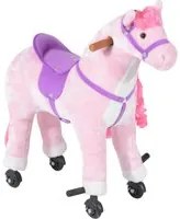 Cavallo a Dondolo per Bambini 65x28x75 cm con Rotelle Suoni e Poggiapiedi Rosa