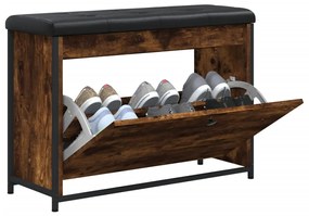 Panca portascarpe cassetto ribaltabile rovere fumo 82x32x56cm