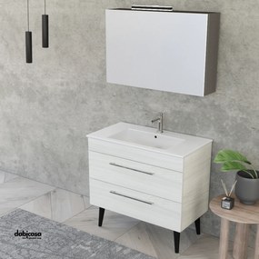 Mobile Bagno Da Terra "Unit Three" Da 80 Cm Composto Da Due Cassetti Finitura White Elm