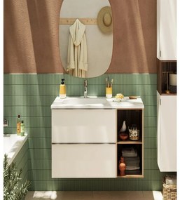 Mobile sottolavabo e lavabo con organizer per cosmetici Modern per vasca a sinistra bianco e miele in truciolare L 80 x H 55 x P 45 cm 2 cassetti, top incluso