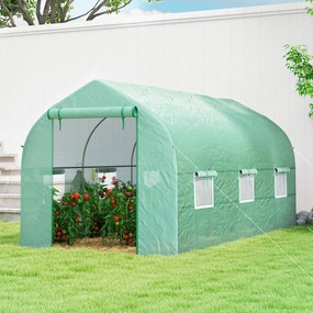 Serra a Tunnel Anti-UV 4x2x2 m con 6 Finestre a Rete e Ingresso Arrotolabile in Metallo e PE Verde...