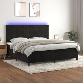 Letto A Molle Con Materasso E Led Nero 200x200 Cm İn Velluto /