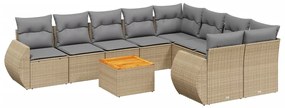 Set Divano da Giardino 10 pz con Cuscini Beige in Polyrattan