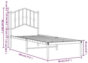 Giroletto con Testiera in Metallo Nero 75x190 cm