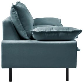 Divano design 3 posti in tessuto effetto velluto testurizzato grigio-blu e metallo nero DORY