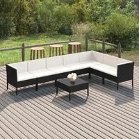 Set Divani da Giardino 8 pz con Cuscini in Polyrattan Nero 3094428