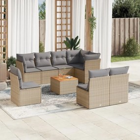 Set Divano da Giardino 9 pz con Cuscini Beige Misto Polyrattan